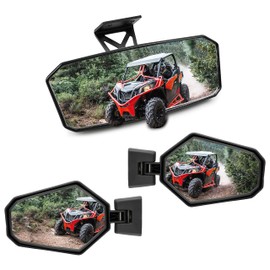 SAUTVS Adjustable Convex Center Rearview Mirror and Folding Side Rear View Mirrors Kit for Can-Am Maverick Trail Sport Commander 2018-2025 Accessories (3PCS, #715003639#715003638)