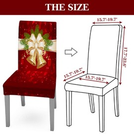 Whaline Christmas Chair Protector Stretch Elastic Chair Cover Red Jingle Bell Pattern Seat Cover Slipcovers for Christmas Party Kitchen Home Living Room Hotel Office Decoration, 4Pcs