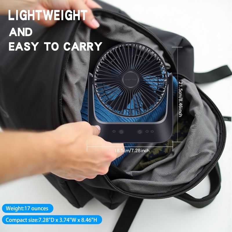 HONEYYEAR 5000mAh Small Desk Fan 6-Inch, Portable Desktop Fan with