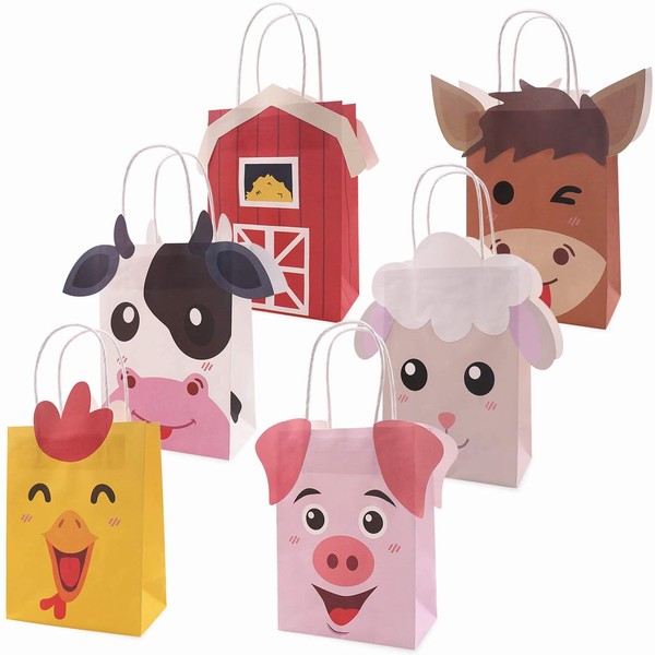 Faisichocalato Farm Animal Party Favor Bags Barnyard Birthday Gift Treat Goody Bags Kraft Paper Centerpiece Decorations for Kids Baby Shower Supplies Pack of 12