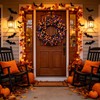Boxwood Halloween Wreaths ，20 Inch Black Purple Orange with Bats