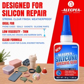 ALECPEA 30g Silicone Glue - Fast-Bonding & Weatherproof Adhesive for Silicone, Silicone Rubber, Liquid Silicone, CAR, TPU, TPR, TPE - Quick Set in 15 Seconds, 3 Applicator Nozzles