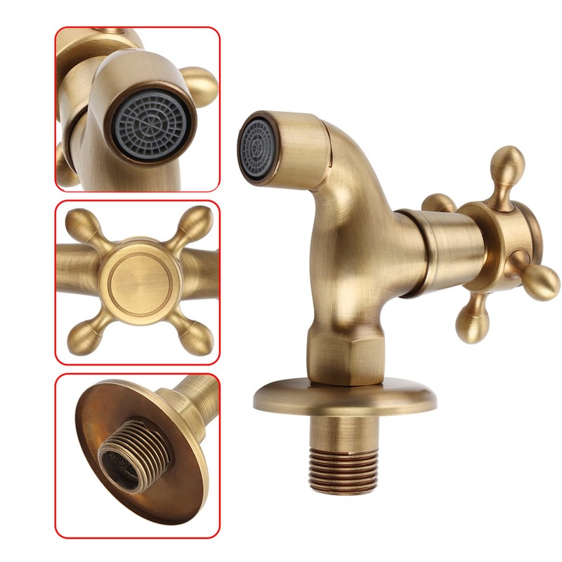 Wall Mounted Vintage Solid Brass Faucet Single Cold Water Tape
