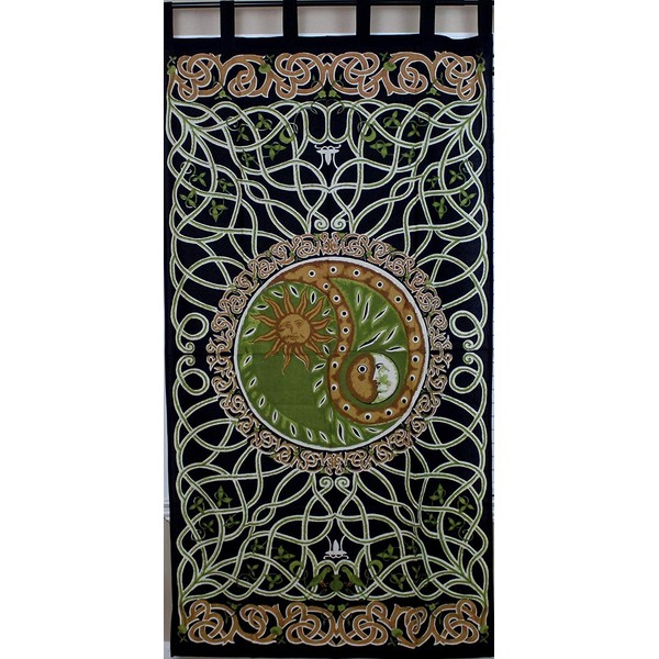 Celtic Curtain Yin Yang Tab Top Cotton Door Panel Copper & Green