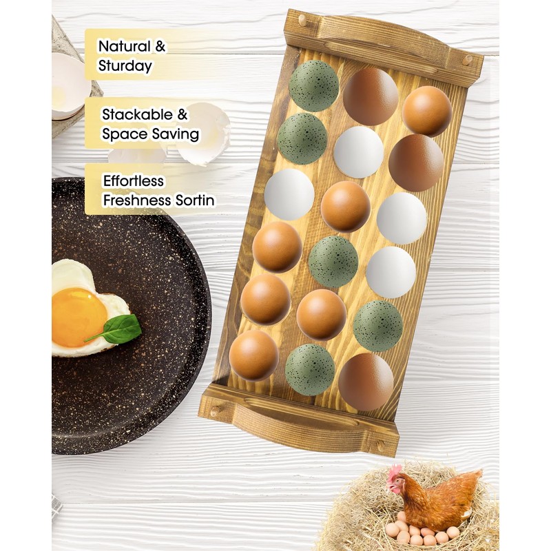 Pulchrum Wooden Egg Holder, 3 Layer Fresh Egg Holder Countertop,