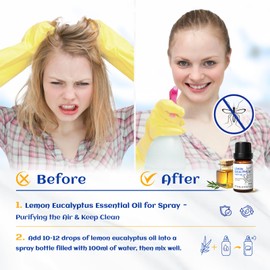 HIQILI Lemon Eucalyptus Oil, for Spary, Diffuser, Indoors, Outdoors, Garden, Yard, 100% Pure Natural - 0.33 Fl Oz