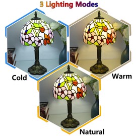 Crefotu Tiffany Style Table Lamp, 3 Color Temperatures Bedside Lamp, 8 Inch Stained Glass Desk Light for Home Office Bedroom Living Room (Four-Leaf Flower Pattern)