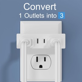 2 Prong Power Strip 3-Outlet Extender, 2-Prong to 2-Prong Triple Outlet Converter, Multi Plug Outlet Adapter, Grounded Wall Tap, Travel Essentials, Polarized, ETL Listed, for Home, Office, School