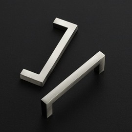 Ravinte 10 Pack Solid Brushed Nickel Kitchen Cabinet Handles Cabinet Pulls Slim Drawer Pulls with 3-1/2 Inch Hole Center Square Bar Kitchen Cabinet Hardware