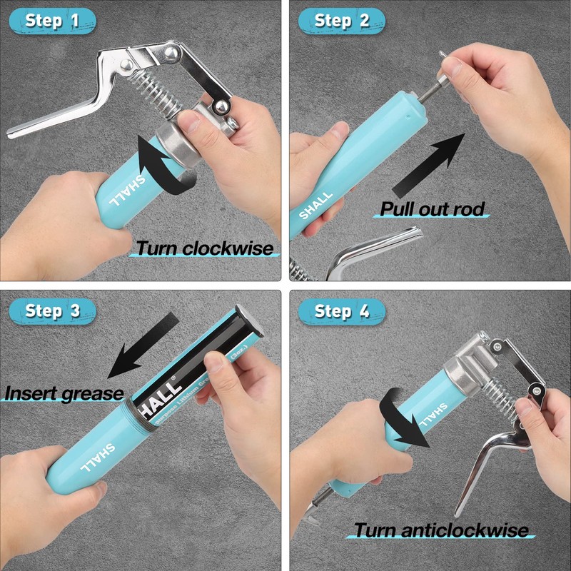 SHALL Mini Grease Gun Kit (3.52OZ, 3000PSI) with Accessories: 2x
