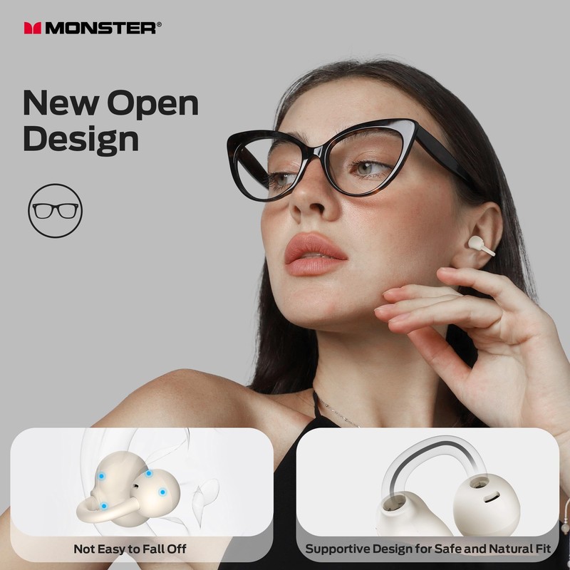 Monster Open Ear AC339 Earbuds, Bluetooth 6.0 Earphones Stereo Sound,