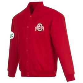 JH Design Ohio State Buckeyes Jacket Poly Twill Snap Up Coat in 3 Colors (Red, Medium)