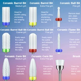 21Pcs Nail Drill Bits Set, Rolokit 3/32 Inch Nail Bits for Nail Drill E-File, Professional Ceramic Carbide Diamond Drill Bit Set Nails for Acrylic Gel Nails, Home Salon