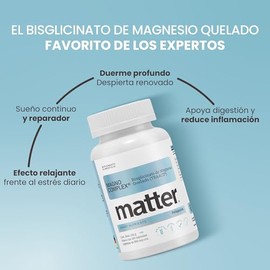 Matter Magno-Complex, Bisglicinato de Magnesio Quelado TRAACS y Óxido de Magnesio, Apoyo al Descanso Profundo y Relajación Muscular, 160 Cápsulas Vege