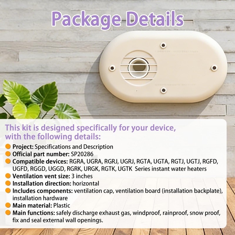 SP20286 3-Inch Vent Termination Kit - Fits for Rheem Beige