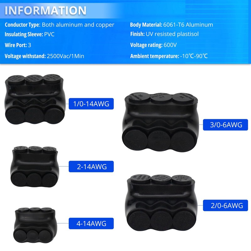 Insulated Multi Plug Connectors, 3 Port Insulated Wire Connectors, Single-Sided