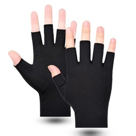 GOODCHI Men's Cooling Gloves, Summer, Lightweight, Breathable, Anti-Slip, Elastic, Fine Work, Unisex, For Driving, Biking, Bicycle, Summer, Fishing, Golf, Work Commutes, Work (Black, Half Fingers)