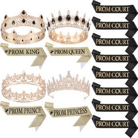 Saintrygo 16 Pcs Prom King Prom Queen 80s Prom Court Sash Prom Prince Princess Decor Crowns Tiara Party Favors Cosplay Grad (Exquisite Styles)