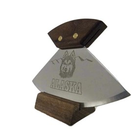 New Alaska Ulu Factory Walnut Wood Handle Knife Etched Wolf Set 7.25” Set