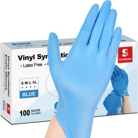 Schneider Schneider Blue Vinyl Synthetic Exam Gloves, Small, Box of 100, 4mil, Powder-Free, Latex-Free, Non-Sterile, Disposable Gloves