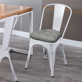 baibu 14×14 Metal Dining Chair Pads with Ties Set of 2, Super Soft Kitchen Chair Cushions Bar Stool Cushions with Non-Slip Bottom - 2 Pads only (Grey, 14×14×2.5in)