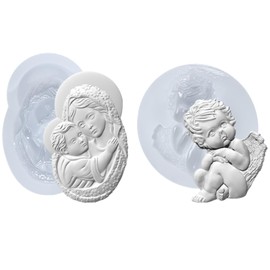 FUNSHOWCASE Art Molds for Polyclay Air Dry Clay Plaster, Carved Holy Family Mother and Cherub, 4774 4775