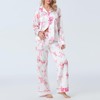 Women Autumn 2 Piece Lounge Outfit Bow Print Satin Pajama