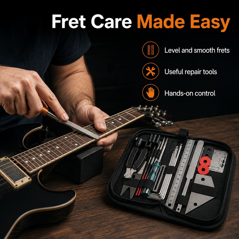 20-Piece Guitar Repair & Maintenance Tool Kit – Fret Leveling,