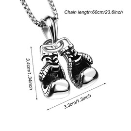 Weenkeey 2 Pcs Boxing Glove Necklace Punk Rock Hip Hop Fighting Glove Pendant Necklace Sports Pendant Necklace for Men - Black Silver Style 1