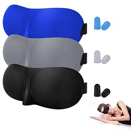 3 Piezas Antifaz para Dormir para Dormir de Lado, Antifaz 3D bloqueadapara Dormir, Máscara de Dormir Contorneada de Espuma Viscoelástica, Antifaz Nocturno con Luz Bloqueada para Hombres y Mujeres(Azul-Negro-Gris)
