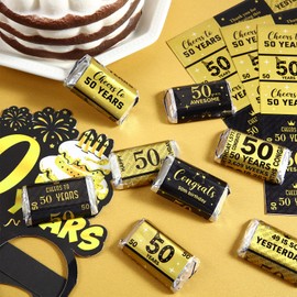 Tenare Tenare 90 Pcs 50th Birthday Candy Bar Wrappers Black and Gold Stickers Chocolate Decoration Label Mini Candy Label Stickers for Anniversary Birthday Party Supplies
