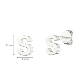 Aeon Jewellery Alphabet Initial Earrings - S | Plain 925 Sterling Silver Studs | 5.5 x 4.5mm | Polishing Cloth & Gift Box | Gifts for Birthdays