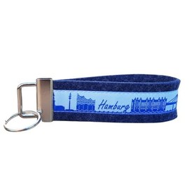 Schlüsselanhänger Schlüsselband Wollfilz dunkelblau Webband Neu Hamburg Skyline hellblau Geschenk