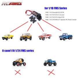 RCAWD New Enhanced 180 Motor with Metal Gearbox Combo Transmission for FMS 1/18 Series Black