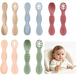 10PCS Juego Cucharas Masticables de Silicona,cucharas masticables de silicona arcoíris,con Protuberancias para Dentición,Cubiertos 2 en 1,Cuchara Entrenadora,Sin BPA,Apto Microondas