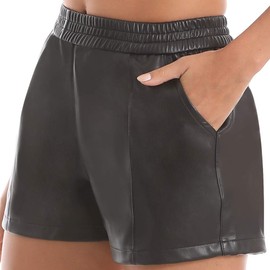 Everbellus Women's Elastic Waist Loose Shorts Faux Leather Shorts with Pockets