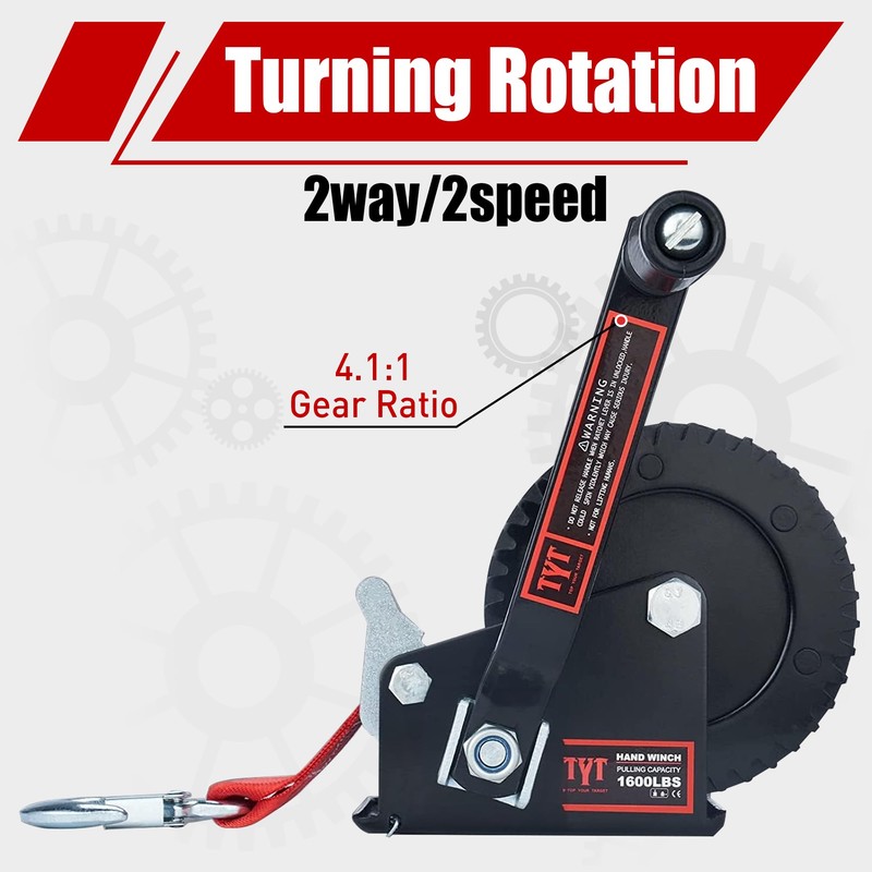 TYT 1600lb Boat Trailer Winch with 8M Red Strap, 2