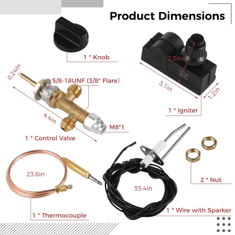 Fire Pit Safety Control Valve Kit, Low Pressure Propane Gas