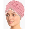 Bohend Rhinestone Turban Cap Women Glitter Pearl Tassel Beanie Wide