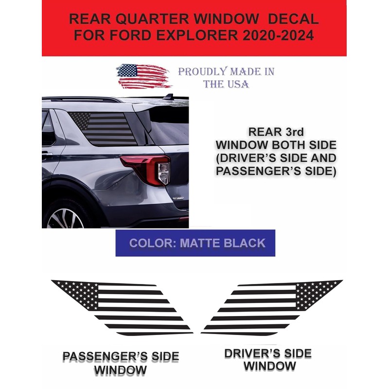 Compatible with Ford Explorer 2020-2024 | Precut American Flag Window