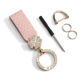 Gallkeat Leather Car Keyring, Universal Lanyard with Clover Pendant, Lucky Charm Pendants, Key Ring for Motorcycle, Home Keys, with Anti-Lost D Ring and Screwdriver, pink, Unit size