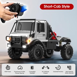 Authticar RC Truck, MN333 1:18 Scale RC Unimog Semi-Truck, 4WD Rock Crawler, Alloy Body, Portal Axles, 2-Speed Transmission, Full LED Lights, RTR Off-Road Crawler for Hobbyists (Silver)