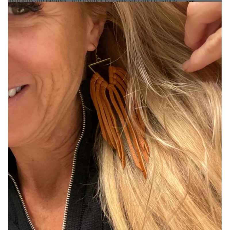 Fringe Leather Earrrings Triangle Deerskin Leather Fringe Boho Western Statement
