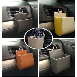 Car Air Vent Outlet Organiser Box, Leather Car Ventilation Bag with Hooks, Car Air Vent Storage Bag, Holder, Storage Box, Car Interior Organiser for Keys, Coins, Mobile Phones, Glasses