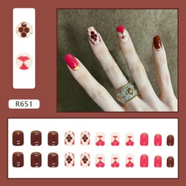 Short Length Press on Nails, Artificial Acrylic Fake Nails for Women, 24PCS Full Cover Reusable False Nails Kits, Snake Print Nails Design, Glue on Nails Fake Nails for Nail Art