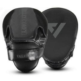 Valleycomfy Boxing Curved Focus Punching Mitts,Leather Boxing Pads for Men,Ideal for Boxing Training,Muay Thai,Kickboxing,Martial Arts,Black