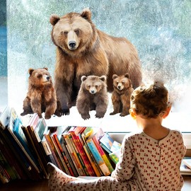 Runtoo Bear Window Clings Woodland Animal Wall Decals Funny Bear Wall Stickers Nursery Living Room Bedroom Home Decor