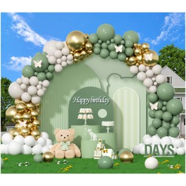 412Pcs Sage Green White Sand Gold Balloons Garland Arch Kit,18 12 10 5 Inch Different Sizes Balloons for Baby Shower Wedding Birthday Gender Reveal Party Decoration