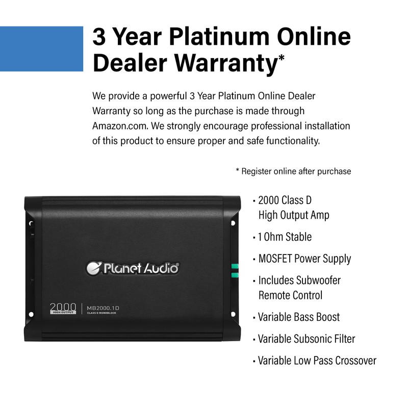 Planet Audio MB2000.1D Class D Car Amplifier - 2000 High