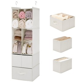 GRANNY SAYS Hanging Closet Organizer with Drawers, 6 Shelf Dividers Closet Hanging Organizer, Foldable Hanging Shelves for Closet, Portable Closet Organizers and Storage for Dorm Room, Beige